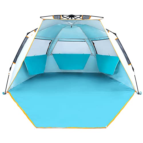 Wolfwise Instant Beach Tent Sun Shelter with Zippered Extendable Porch for Privacy, Portable with Carrying Bag, Easy Setup Pop up Beach Shade for 3-4 Person, 85 x45x49 IN, Blue - color: Blue, size: 3-4 Person