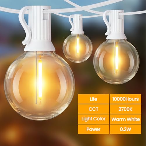 Mlambert 25FT Solar Powered String Lights Outdoor, Waterproof Solar Patio Light String with 10+1 Shatterproof LED G40 Bulbs for Backyard Garden-White - color: White