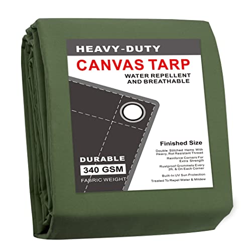 CARTMAN Finished Size 10x12 Feet Canvas Tarp with Rustproof Grommets, Heavy Duty Multipurpose Tarpaulin Cover for Canopy Tent, Roof, Camping, Woodpile - color: Olive Green, size: 10'x12'