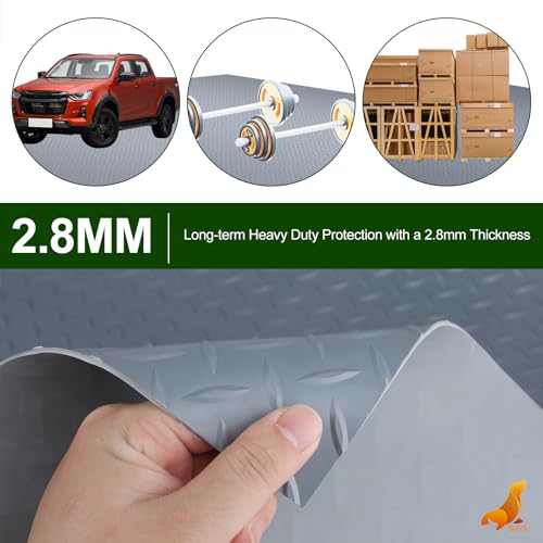SEAL 4 x 8 Ft Premium Garage Floor Mat, Solid 2.8mm Thick Lay-Flat Gray Commercial Grade Heavy Duty Parking Mat for Garage Floor, Golf Cart, Water/Stain Resistant Runner (Embossed Diamond Plate) - size: 4 x 8 Feet