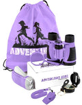Adventure Kidz - Outdoor Exploration Kit, Children’s Toy Binoculars with Case, Flashlight, Compass, Fox Whistle, Magnifying Glass, Backpack. Great Kids Set for Camping, Hiking, STEM, Pretend Play. - color: Purple