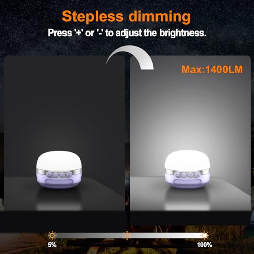 LED Camping Lantern Rechargeable 1400LM, Up to 420H Running Time Camping Tent RGB Light, 10400mAh Emergency Hanging Light for Hurricane, Power Outages, Home, Hiking,Violet - style: Violet Ultra