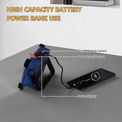 120W Solar Rechargeable Work Light, 144 LED Portable Flood Light with Stand, IP66 Waterproof 4 Modes LED Job Site Lighting Flashlights for Mechanic Camping Fishing Car Repair(Blue 1 Pack) - style: Blue 1 Pack