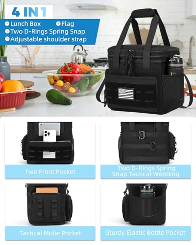 holuxer Tactical Lunch Bag & Lunch Box for Men - Large Double Deck Expandable Insulated Soft Adult Lunchbox for Work - Cooler Bag for Beach, Picnic, Camping,Outdoor，Travel (Black,16L) - color: Black, size: Large