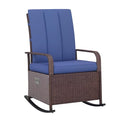 Outsunny Wicker Outdoor Rocking Chair, Patio Recliner with Adjustment Backrest, PE Rattan Lounge Chair with Adjustable Footrest and Cushions for Garden, Backyard, Porch, Blue - color: Blue