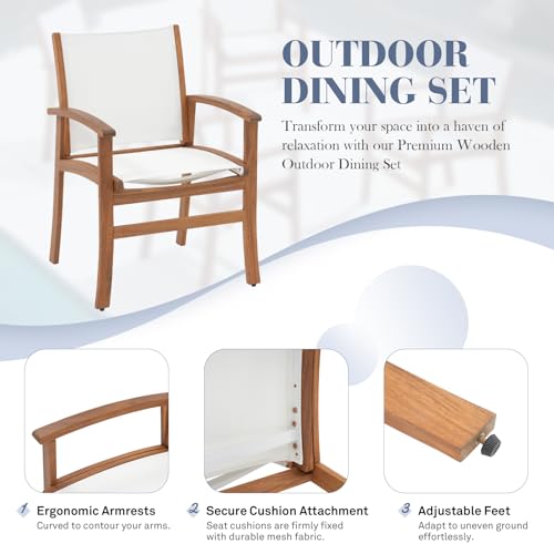 OC Orange-Casual Patio Furniture Set, Acacia Wood Patio Dining Set for 6-8, Outdoor Expandable Table and Chairs Set with Umbrella Hole and Breathable Textilene Fabric for Garden (White, 7 Pieces) - color: White, size: 7 Pieces