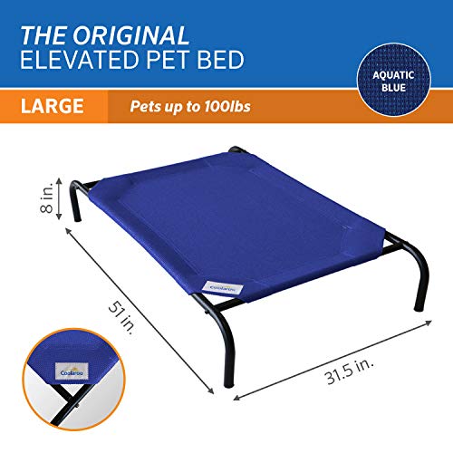 Coolaroo Original Elevated Dog Bed - Breathable Off-The-Ground Pet Bed with Cooling Fabric, Joint Relief & Moisture-Resistant Fabric, 100% Recyclable, Easy Clean, Aquatic Blue, Large - color: Aquatic Blue, style: Large Dog Bed