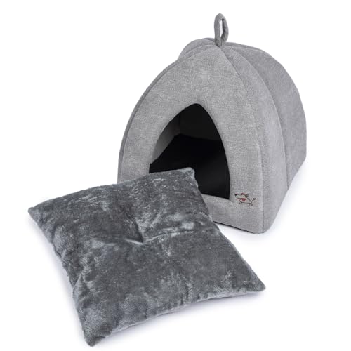 Best Pet Supplies Cat Bed for Indoor Cat, Domed Tent House with Removable Pillow, Covered Cat Cave for Small Dog, Puppies and All Breeds of Cats - Gray, 16 x 16 x H:16" - color: Gray (Tent), size: 16" x 16" x H:16"