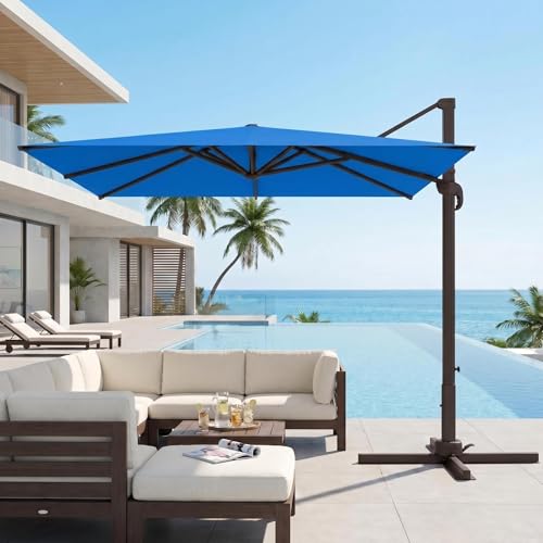 Kingdura 10' X 10' Cantilever Patio Umbrella, Large Square Aluminum Outdoor Offset Umbrella with 360-degree Rotation, 4 Position Tilt, UV Protection for Pool Deck Garden Patio (Royal blue) - color: Royal blue, size: 10x10 FT (No Base)