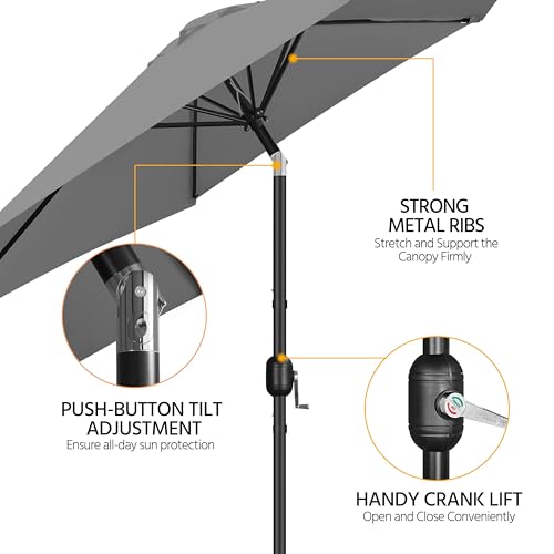 Yaheetech 9FT Patio Umbrella Outdoor with Heavy Duty Base Included,Table Umbrella with Push Button Tilt and Crank, UV Protection Waterproof for Yard/Outdoor/Wedding Parties and Events - Gray - color: Gray, size: 9FT