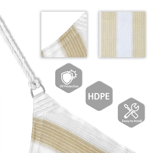 Patio Paradise 2' x 2' x 2' Sun Shade Sail Triangle Canopy Shade Cloth Fabric Sunlight Block Patio Pergola Cover HDPE Deck Awning for Outdoor Backyard Roof Shading, Beige White Strip - color: Beige White Strip, size: 2' x 2' x 2'