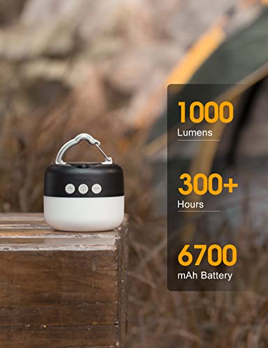 LED Camping Lantern Rechargeable 1000LM, Up to 300H Running Time Camping Tent Light, 6700mAh Emergency Hanging Light for Hurricane, Power Outages, Home, Hiking, Water-Resistant, Black - style: Black