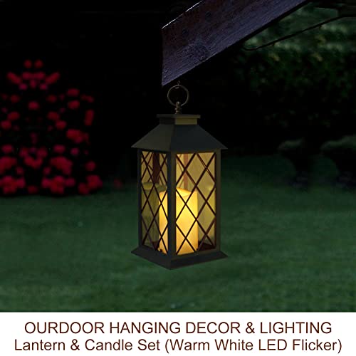 13.5" Black Vintage Candle Lantern with LED Pillar Candle and Timer - IP44 Waterproof Porch Light - Tabletop Lantern Decorative Outdoor - color: Textured Black Vintage Lantern - PP Metallic Coating, size: 13.5" Candle Lantern - Ip44 Waterproof