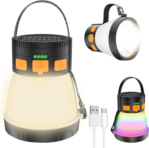 2 Pack LED Camping Lantern, 1500 Lumens Camping Lantern Rechargeable with Solar Panel Charging, Waterproof, 8 Light Modes, 7500mAh Power Bank, Camping Flashlight for Hurricane Emergency, Outdoor - size: Orange&Black 2Packs