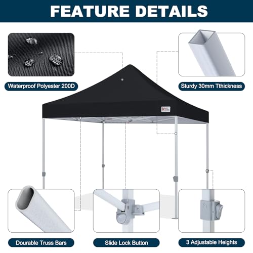 MASTERCANOPY Pop Up Canopy Tent Commercial Grade 10x10 Instant Shelter (Black) - color: Black, size: 10x10