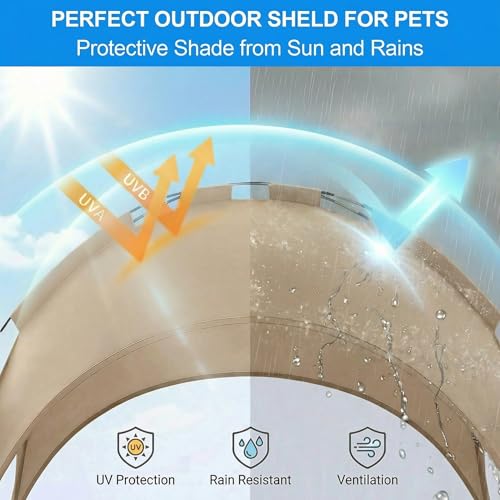 Elevated Dog Bed with Canopy Raised Pet Cot for Large Dogs, Outdoor Dog Cot with Removable Sun Shade Tent, Breathable Mesh Portable Dogs Cot for Camping, Beach, Backyard, Outdoor Use - color: Beige, size: 60"L x 36"W x 49"H