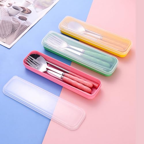 4 Colors Portable Travel Utensils with Case, Reusable Stainless Steel Cutlery Include Knife Fork Spoon Straw for Travel Camping Office