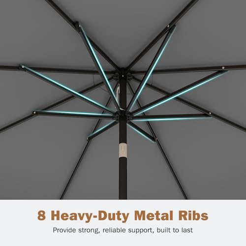 Tangkula 9 FT Patio Umbrella with Base Included, 2-Tiers Outdoor Scalloped Table Umbrella with 2 Sandbags, Tilt Adjustment, Crank, 8 Ribs for Market Backyard Pool Deck Beach Lawn - color: Gray, size: 9 FT