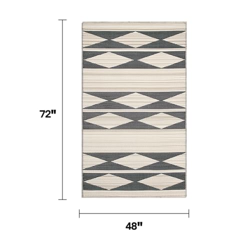 Fab Habitat Outdoor Rug - Waterproof, Fade Resistant, Crease-Free - Premium Recycled Plastic - Geometric Tribal - Patio, Deck, Porch, Balcony, Laundry Room - Cairo - Natural & Black - 4 x 6 ft - color: Cairo - Natural & Black, size: 4' x 6' (Rectangular)