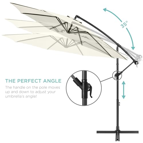 Best Choice Products 10ft Solar LED Offset Cantilever Hanging Market Patio Umbrella, 8 Sturdy Ribs, Easy Adjustment - Ivory - color: Ivory, size: Offset