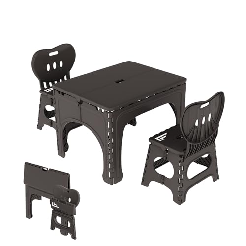 UNICOO® Kids Folding Table and Chairs Set, Kids Table & Chairs Foldable, Foldable Activity Table, Portable Picnic Table, Ideal for Indoor and Outdoor, Durable & Easy to Store (599)(Chocolate Brown) - color: Espresso