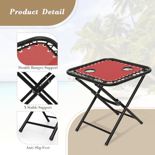 Athena Collection Zero Gravity Outdoor Lounge Chair Set of 2 with Side Table, 25" Width Pool Lounge Lawn Chairs Reclining with Cup Holder, Outdoor Chaise for Beach Patio Backyard Outside, Dark Red - color: Dark Red, style: 25" Width