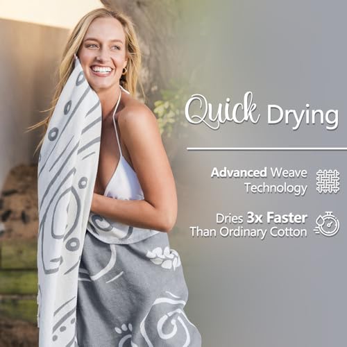 WEKAPO Turkish Beach Towel 39"x71" Oversized, 100% Cotton, Ultra Absorbent & Sand Resistant, Extra Large Beach Towel, Perfect for Beach, Bathroom, Pool, Travel (Grey Sea Turtle)