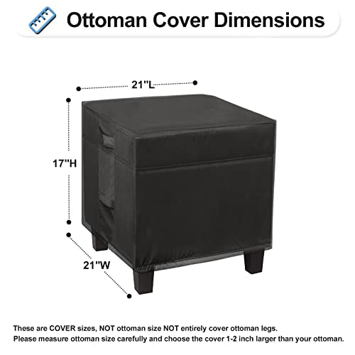 OutdoorLines Outdoor Waterproof Patio Ottoman Covers - Square UV-Proof Patio Side Table Cover Windproof Heavy-Duty Furniture Covering Protector 21L x 21W x 17H Inch, Black - color: Black, size: Square 21"l X 21"w X 17"h