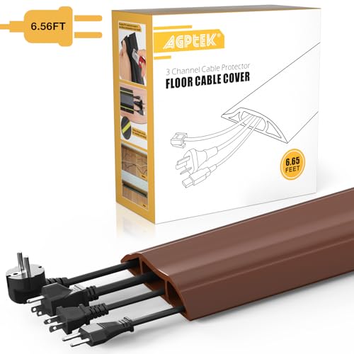 AGPTEK Heavy Duty Floor Cable Cover Cable Protector, 6.5 Ft Floor Cord Protector 3 Channels Floor Cord Cover (Mid Channel 0.93") Contains Cords, Cables and Wires, Good for Office, Home, or Outdoor - color: Brown