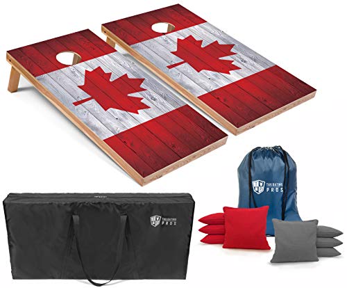 Tailgating Pros Regulation Cornhole Boards Flag Set - Includes 8 Bean Bags, Carrying Cases, and 4'x2' Corn Hole Toss Game w/Ring Light - color: Canada Flag