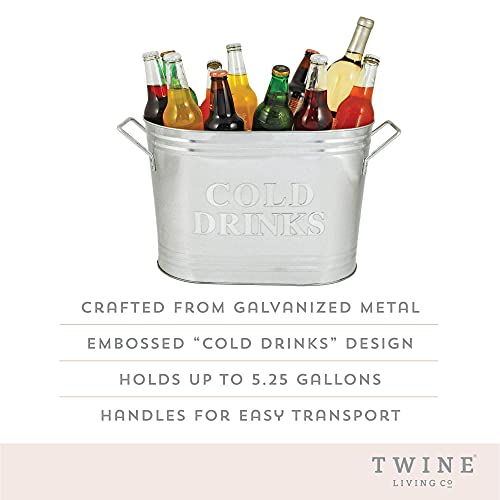 Twine Insulated Drink Galvanized Bucket, Beer and Beverage Tub, Metal Bucket, Ice Buckets for Parties, Holds 5.35 Gallons, Silver - style: Galvanized