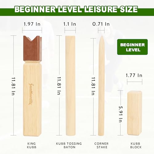 SunNordik Kubb Yard Game Set, Giant Viking Chess Outdoor Tossing Game with Carry Bag, Rubber Wood Backyard Lawn Game for Kids & Beginner - color: Classic
