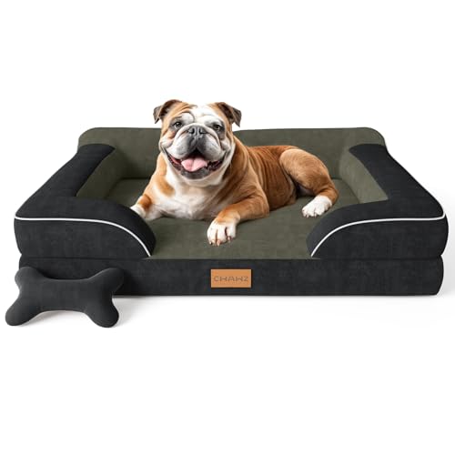 CWAWZ Dog Beds for Large Dogs, Orthopedic Dog Bed with Cooling Gel Memory Foam, Waterproof Large Pet Bed with Removable Washable Cover, 36" Pet Sofa Couch Dutch Velvet with Bone Toy, Black - color: Black, size: Large(36"L x 27"W x8.5"Th)