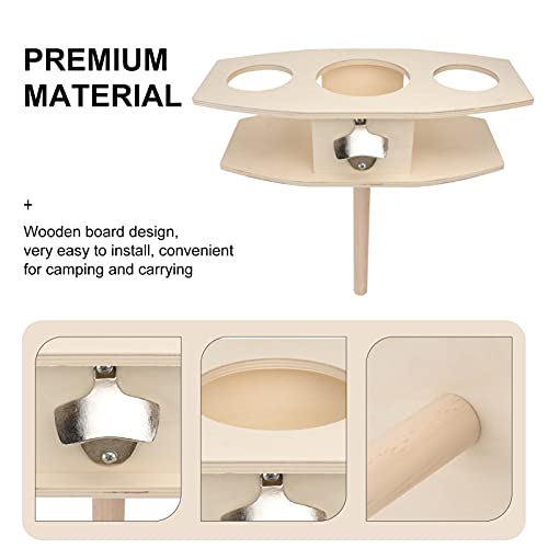 Detachable Wooden Beer Rack Ground Insert Outdoor Wine Stake Drink Holder for Picnics Easy to Assemble 1-Piece Khaki Design