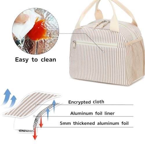 LEDAOU Lunch Box for Women Insulated Lunch Bag Corduroy Lunch Tote Bags Leakproof Cooler Lunch Case for Travel Work Picnic - color: Khaki stripes