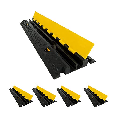 Electriduct Heavy Duty 2 Channel Cable Protector Traffic Wire and Hose Ramp Cord Cover 1.2 Inch Channels 12,000 lbs per Axle CP-RPS-212 - Rubber Black Base/Yellow Lid, 5 Pack - color: Black/Yellow, size: 5 Ramps