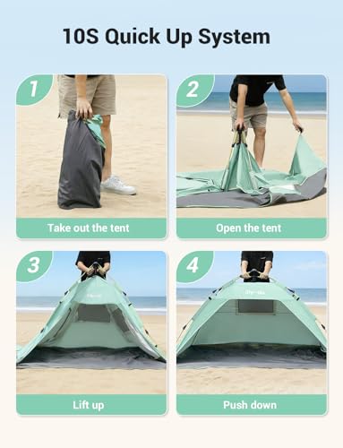 Glymnis Pop Up Beach Tent Sun Shade Shelter for 3-4 Person with UPF 50+, Lightweight & Easy Setup, Vent Windows & Zippered Door, Extended Floor Family Instant Beach Tent - color: Green