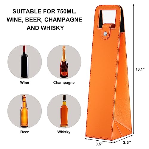 RYDDOY Wine Gift Bag, Reusable Leather Wine Tote Carrier, Single Bottle Champagne Beer Gift Bags Carrier for Birthday, Wedding, Picnic Party, Christmas festival Gifts (Orange) - color: A-Orange-16.1×3.5×3.5