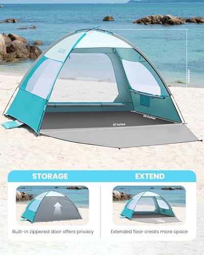OutdoorMaster Beach Tent for 3/4/6/8 Person - Easy Setup Sun Shade Shelter, Portable Beach Shade Sun Canopy with UPF 50+ UV Protection, Removable Skylight Family Size - color: Olive Green, size: 3 Person