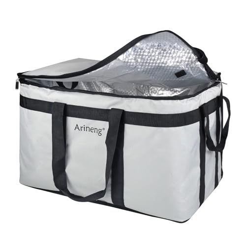 Food Delivery Insulated Bag, Insulated Cold Meal Bag, Built-in Base Plate, For Hot and Cold Food Takeout, Commercial Catering Transportation - 23 * 14 * 15 inches (NO Partitioned, Grey) - color: Grey, style: No Partitioned
