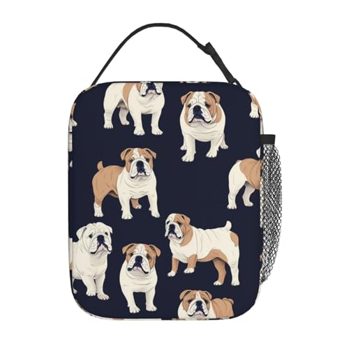 Reusable English Bulldog Lunch Box for Kids Girls Boys Women Adult, Insulated Cute Dog Lunch Bag,Polyester Cooler Handbags Case for School Picnic Work Travel Beach or Hiking - color: English Bulldog