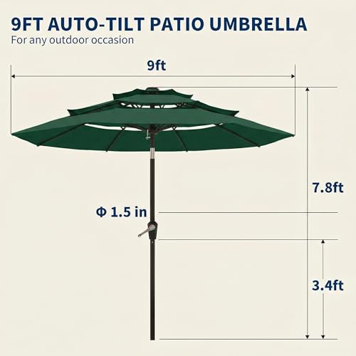 10FT Patio Umbrella 3 Tiers Outdoor Market Umbrella w/Push Button Tilt, Crank, UV and Waterproof Table Umbrella for Garden, Pool, Backyard, Deck, Lawn, Forest Green - color: Forest Green