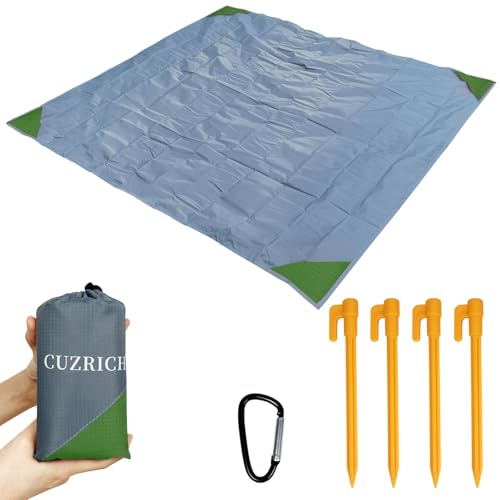 Beach Blanket Waterproof Sandproof Beach Mat 55" X 60" / 5' X 5' for 1-2 Adults Quick Drying Outdoor Picnic Mat Beach Accessories for Travel, Camping, Hiking - color: Gray/Green, size: 55"*59" / 4.59ft×4.92ft