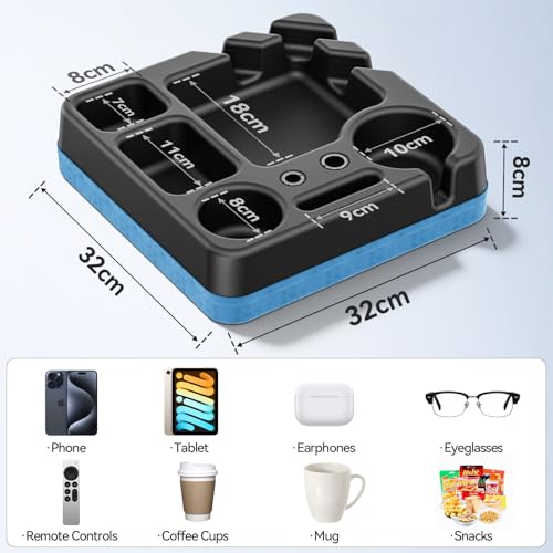 Couch Cup Holder Tray Couch Cup Holder Pillow Bed Tray Snack Sofa Bed Caddy Organizer Beach Sofa Drink Holder Anti-Spill Portable Snack Caddy Couch Remote Holder for Phone Pad Kindle Beverage Blue - color: Blue