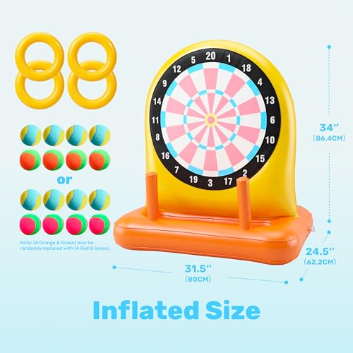 SLOOSH 2-in-1 Fun Pool Toys Set for Kids, Inflatable Dart Board & Ring Toss Game, Pool Floats Water Game Toys for Beach Yard Outdoor Ball Play, Party Birthday Gift for Kids Teen Adult