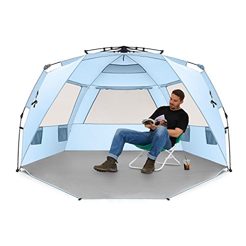 Easthills Outdoors Instant Shader Deluxe XL Beach Tent Easy Up 99" Wide for 4-6 Person Sun Shelter - Extended Zippered Porch Included Blue - color: Instant Shader Deluxe - Blue