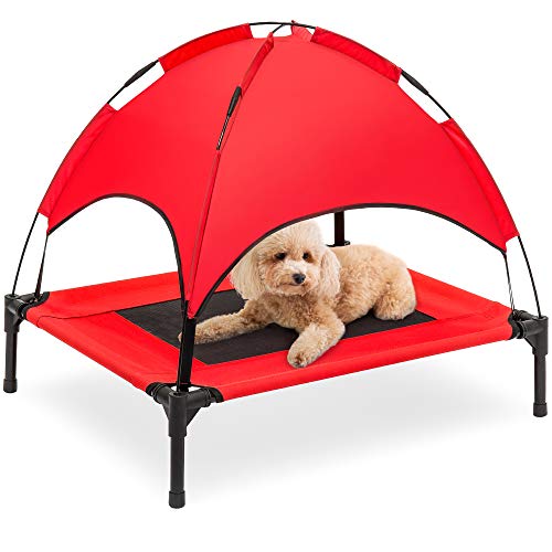 Best Choice Products 30in Elevated Cooling Dog Bed, Outdoor Raised Mesh Pet Cot w/Removable Canopy Shade Tent, Carrying Bag, Breathable Fabric - Red - color: Red, size: 30in