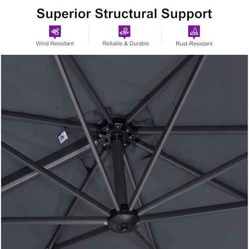 PURPLE LEAF 9 Feet Patio Umbrella Outdoor Cantilever Square Umbrella Aluminum Offset Umbrella with 360-degree Rotation for Garden Deck Pool Patio, Grey - color: Grey, size: 9' X 9', style: Standard