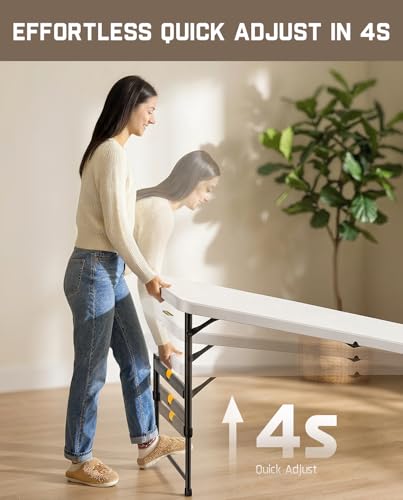 FanttikOutdoor 6ft Folding Table, 3 Heights, One-Handed Height Adjustment, Gravity Lock, Carry Handle, Indoor Outdoor Heavy Duty Fold-in-Half Portable Utility Table, Party, Granite White Zeta X6 Pro - color: Granite White