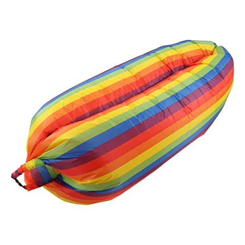 Inflatable Sofa, Portable Inflatable Lounger Couch with Tear 190T Polyester Fabric, No Pump Needed Wind Fill Design, Includes Storage Bag for Camping Garden (Rainbow) - color: Rainbow
